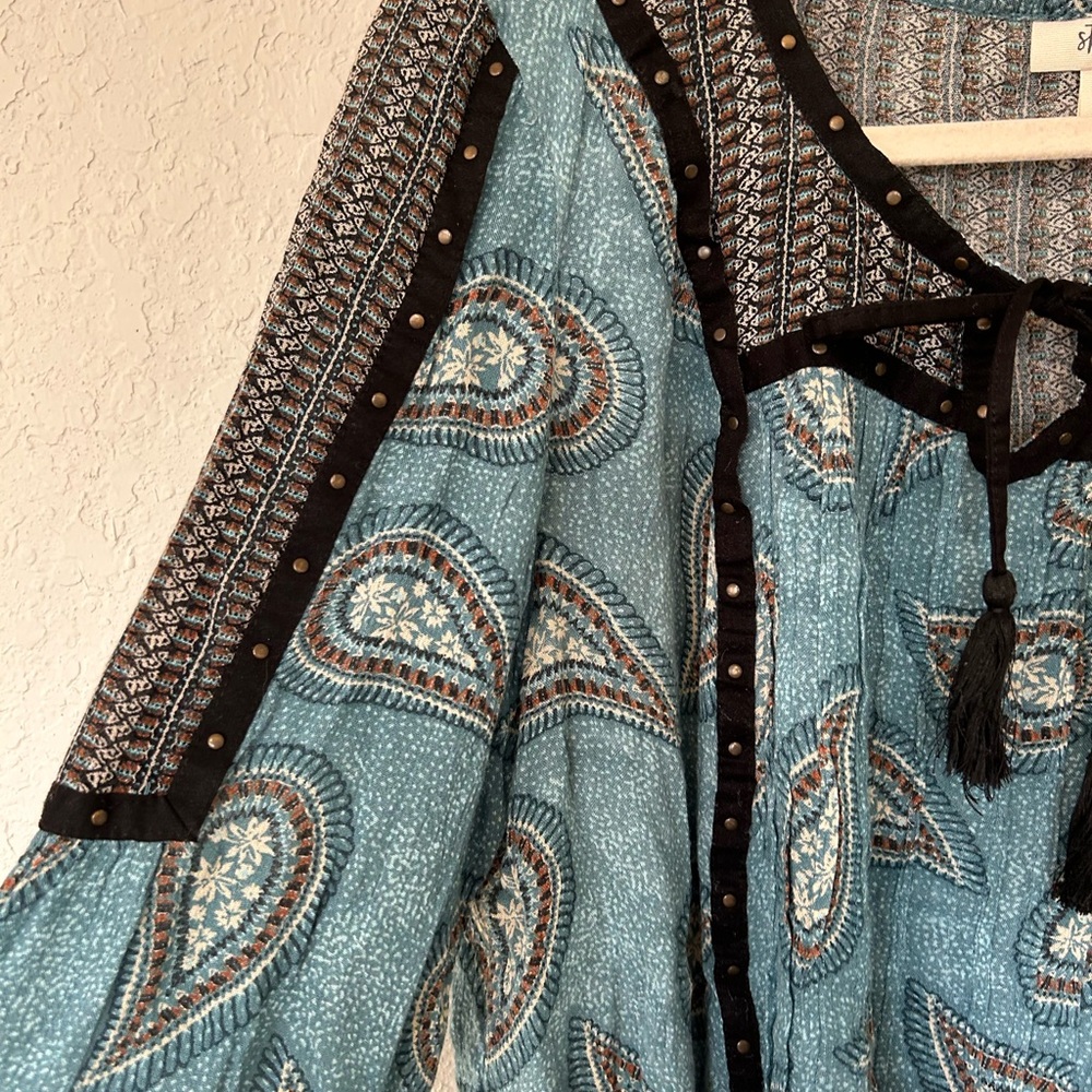 Boho Style & Co. Paisley Print Peasant Blouse with Black Trim, Southwestern Sz M - Picture 4 of 8